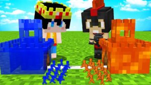 BATALLA EN MINECRAFT 😱 CASTILLO DE UN PIXEL DE AGUA VS CASTILLO DE LAVA 🔥💦