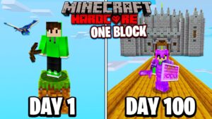I Survived 100 Days on ONE BLOCK in Hardcore Minecraft…