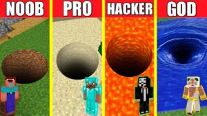 Minecraft Battle: TUNNEL HOUSE BUILD CHALLENGE – NOOB vs PRO vs HACKER vs GOD / Animation PIT HOLE