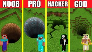 Minecraft Battle: TUNNEL HOUSE BUILD CHALLENGE – NOOB vs PRO vs HACKER vs GOD / Animation PIT HOLE