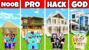 Minecraft: FAMILY LUXURY MANSION HOUSE BUILD CHALLENGE – NOOB vs PRO vs HACKER vs GOD in Minecraft