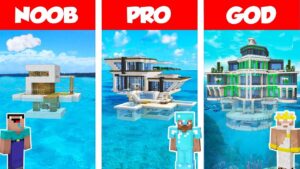 Minecraft NOOB vs PRO vs GOD: MODERN HOUSE ON WATER BUILD CHALLENGE in Minecraft / Animation