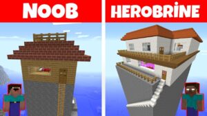 NOOB VS HEROBRİNE (Dağ evi yapmak) – Minecraft